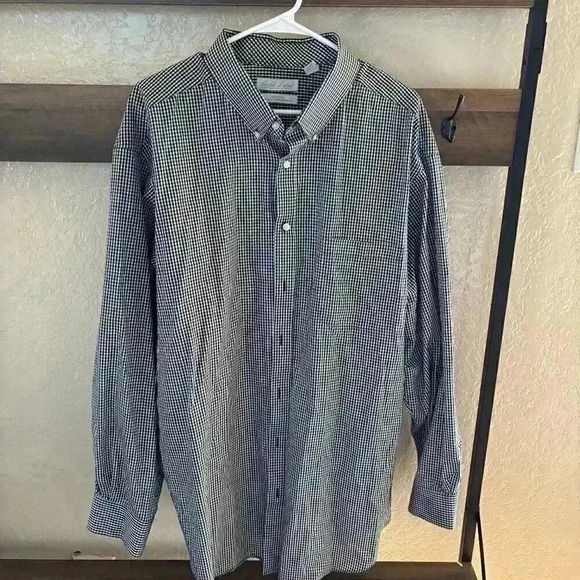 Roundtree & Yorke Gold Label Men's Black/White Checkered Dress Shirt Size 2XB - Picture 1 of 6